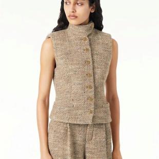 小香风粗花呢立领金属扣无袖马甲女气质通勤背心马甲叠穿