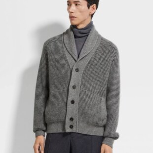 2026春新款华夫格青果领开衫老钱风山羊绒混风毛织上衣LP男