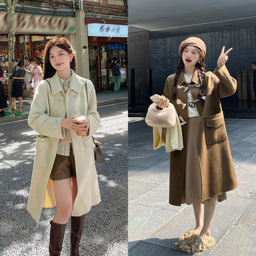 TAKIYAS SHOP 仿牛角扣双面呢大衣