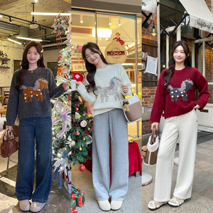 TAKIYAS SHOP 亮片小马毛衣/加绒休闲裤