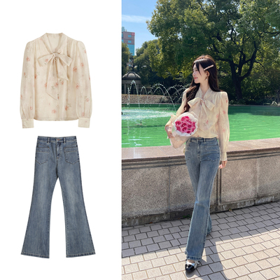 TAKIYAS SHOP 碎花衬衫/微喇牛仔裤