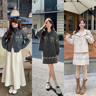TAKIYAS SHOP 提花毛衣+短裙套装/伞裙