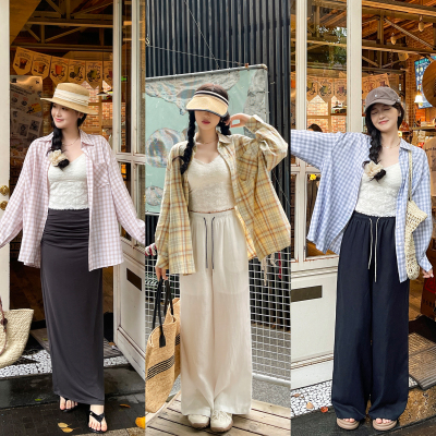 TAKIYAS SHOP格子衬衫/蕾丝吊带/休闲裤