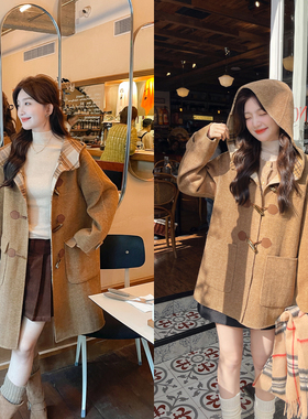 TAKIYAS SHOP 格纹双面呢连帽大衣