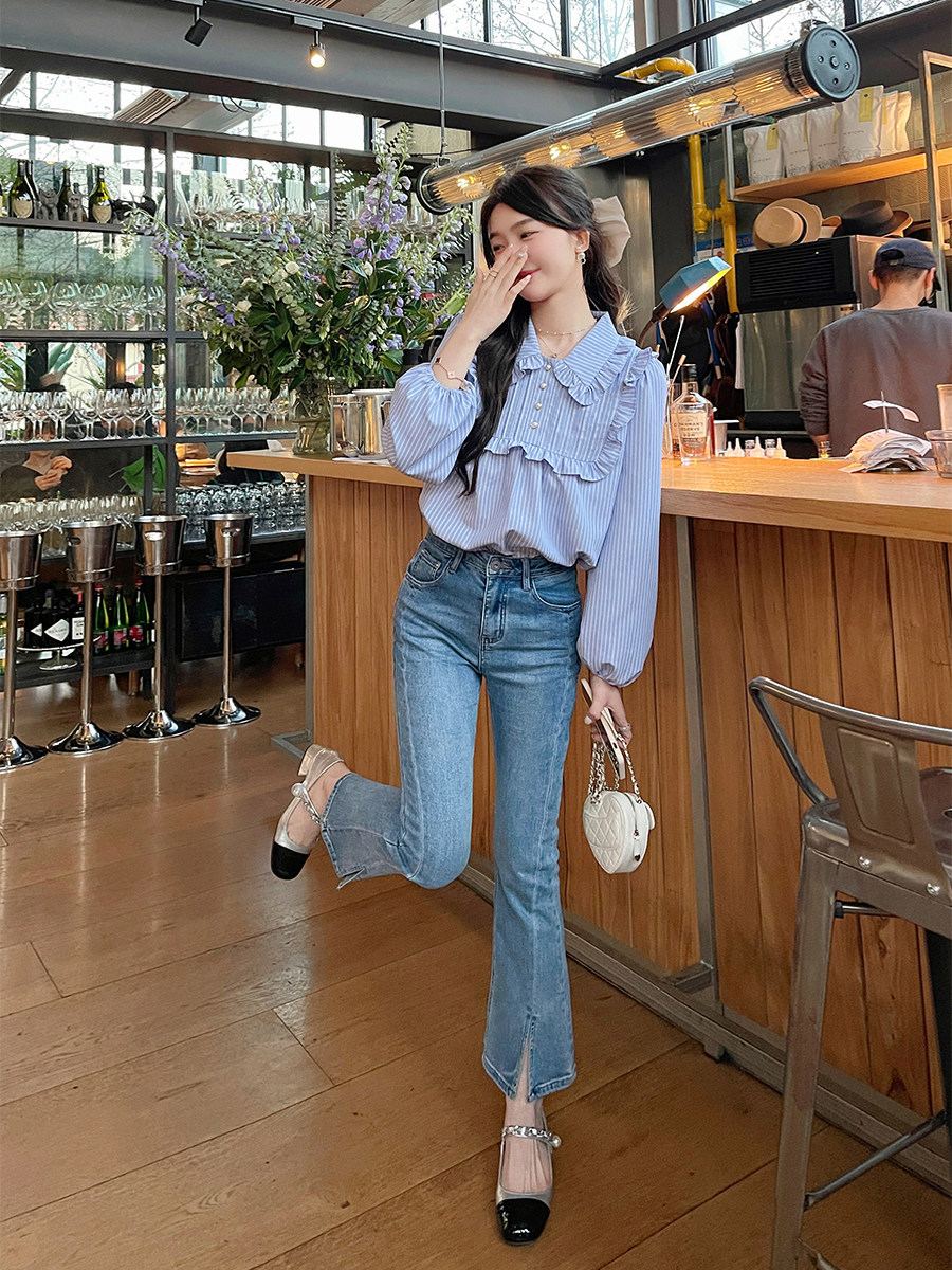 TAKIYAS SHOP 레트로 슬림 슬릿 부츠컷 청바지
