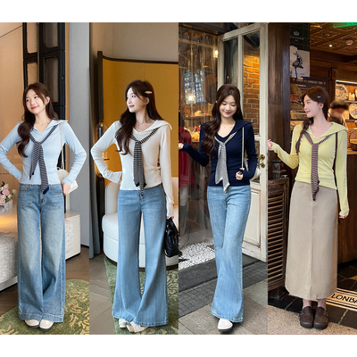 TAKIYAS SHOP 水手风针织衫/微喇牛仔裤