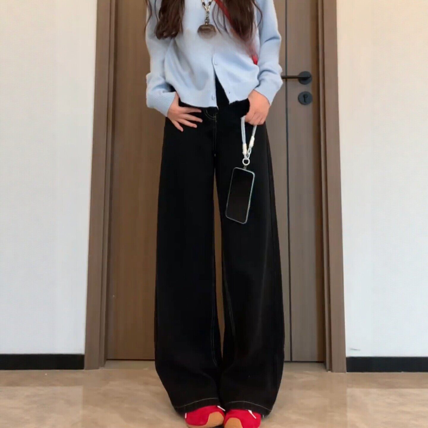 黑色直筒牛仔裤女2026春季新款大码胖mm高腰宽松显瘦阔腿拖地长裤