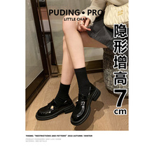 真皮内增高粗跟乐福鞋女2025春秋新款小个子黑色小皮鞋小金币单鞋