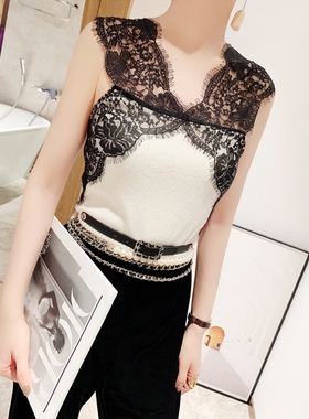 前后V领女 羊绒吊带背心内搭打底针织秋新款山羊绒黑白色S02Z16