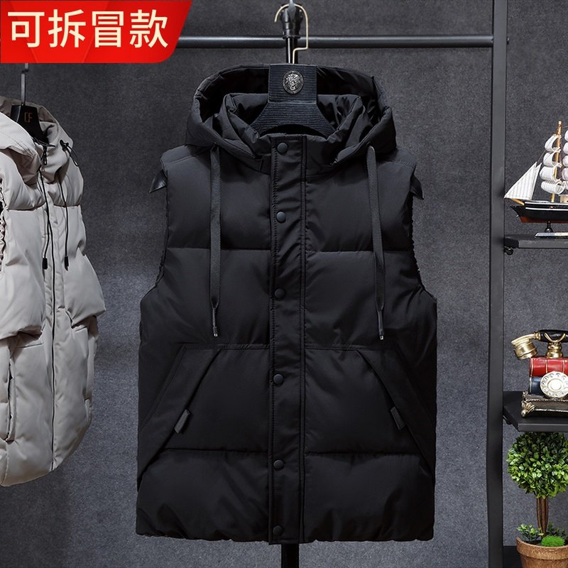 潮牌马甲男士秋冬季羽绒棉马夹外套加厚保暖连帽加肥加大码棉衣服