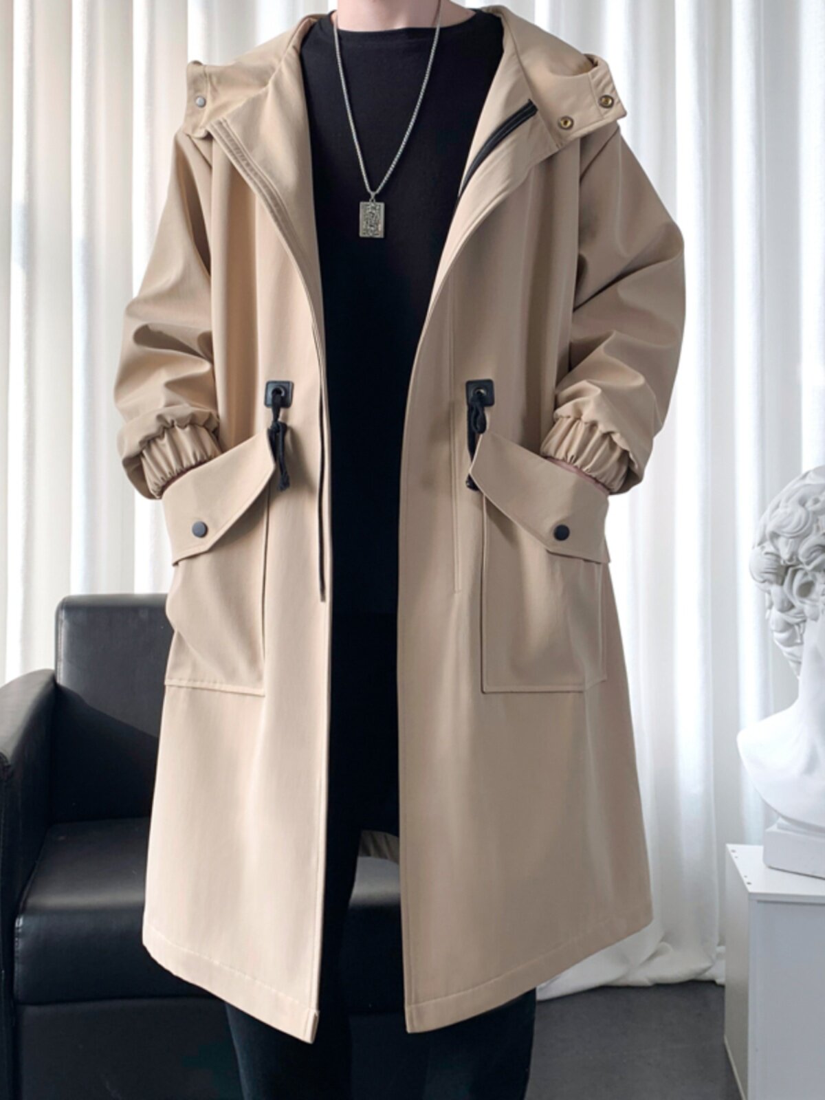 潮牌1212男士风衣外套男秋冬中长款大衣秋季长款休闲大码加绒衣服