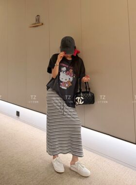 【婷子定制】150小个子改版夏日韩系松弛感天花板条纹半身裙E442