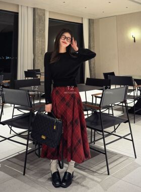 【婷子定制】~小个子改版春款复古格子不规则鱼尾A字半身裙D3089