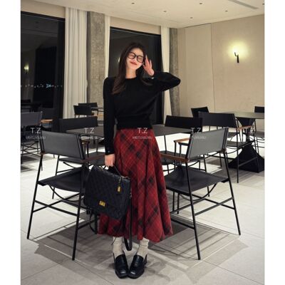 【婷子定制】~小个子改版春款复古格子不规则鱼尾A字半身裙D3089