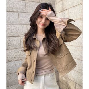 春款 150小个子改版 复古麂皮绒翻领短外套D3082 婷子定制