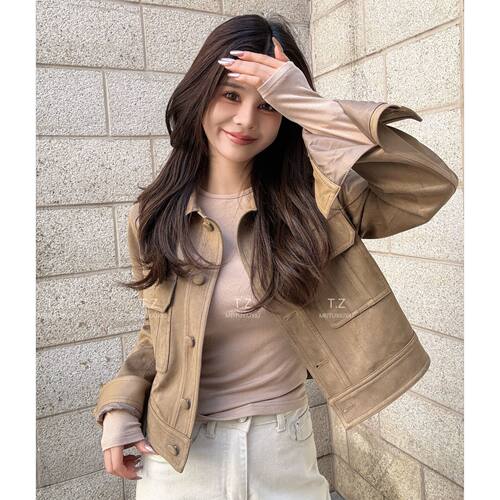 【婷子定制】~150小个子改版春款复古麂皮绒翻领短外套D3082