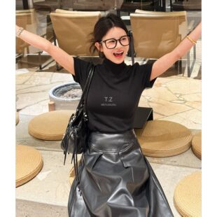 气质小心机露背半高领短袖 春款 150小个子改版 D2695 婷子定制