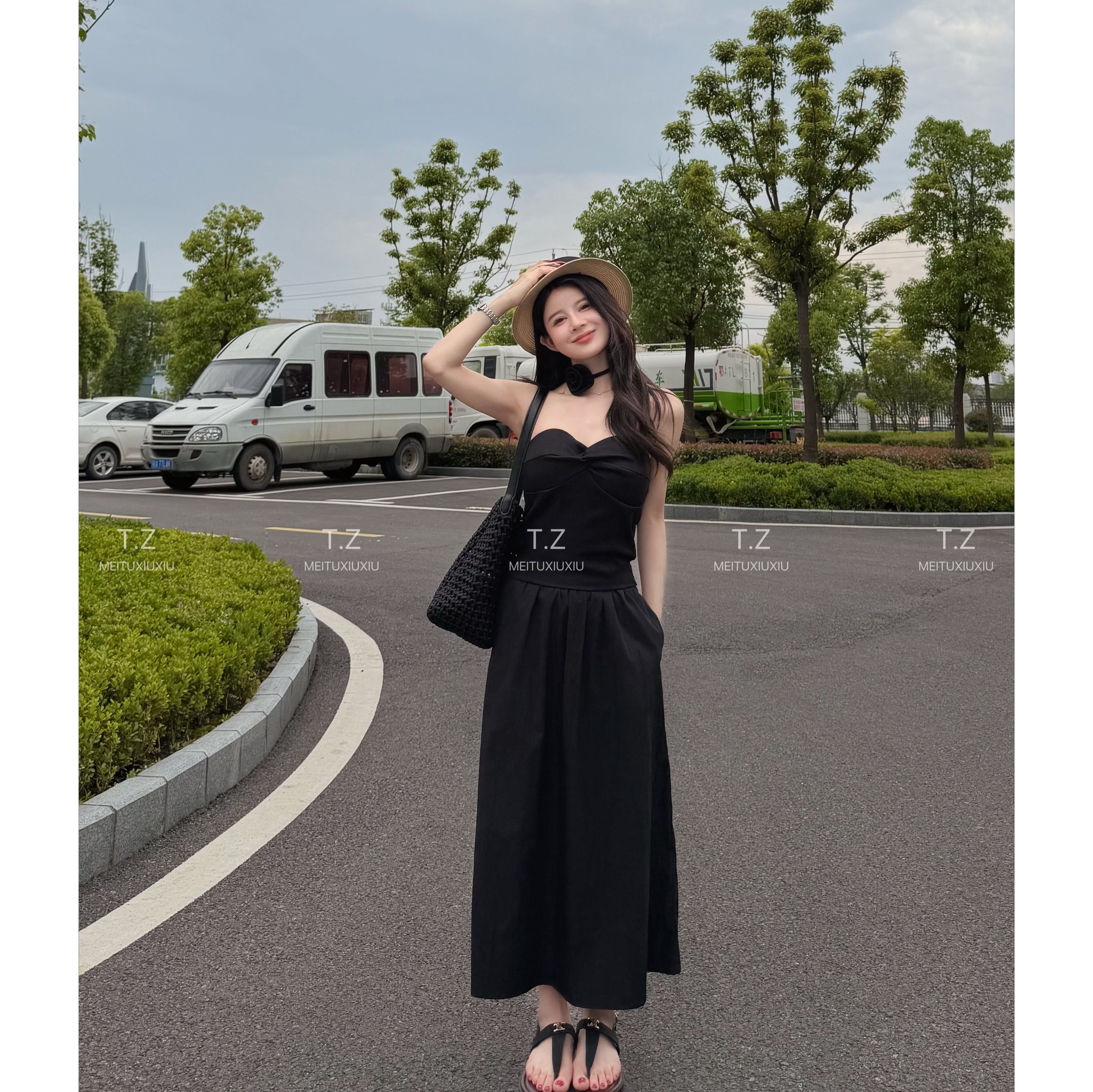 【婷子定制】~150小个子夏款御姐风带胸垫抹胸+半身裙套装D3167