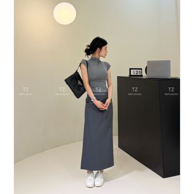 【婷子定制】~150小个子夏款褶皱显瘦百搭开叉西装半裙E18