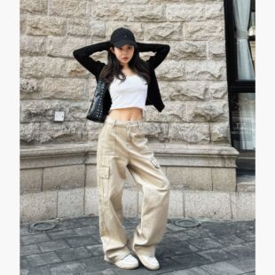 【婷子定制】2026春季新款小个子工装直筒白色牛仔裤女宽松长裤子