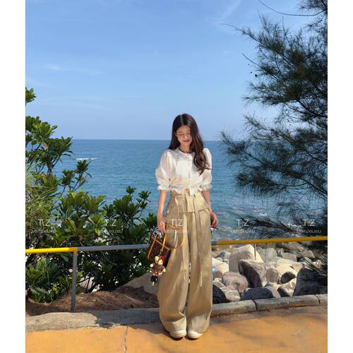 【婷子定制】~150小个子改版夏款假两件休闲垂坠感天丝阔腿裤E219