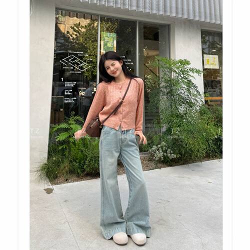【婷子定制】~150小个子改版极简不贴腿春夏调色微喇牛仔裤2670