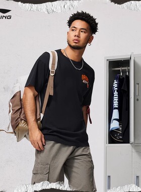 李宁短袖T恤反伍BADFIVE男夏季新款圆领印花休闲舒适AHSU157