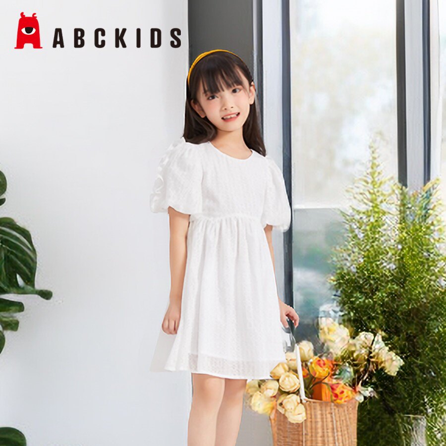 abckids童装2023夏新款女中童白色时尚潮流公主连衣裙F321616221