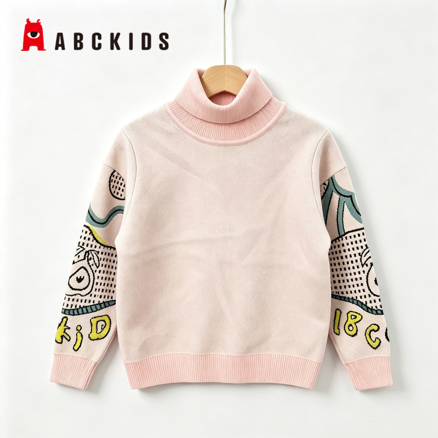 Abckids女童秋冬高领卡通毛衣图片