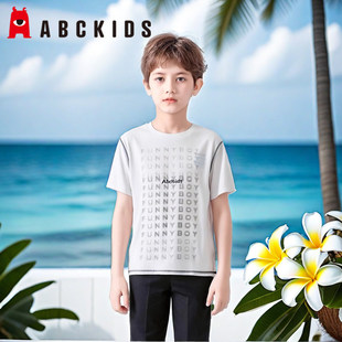abckids童装2024夏季新款男童百搭字母印花圆领短袖T恤F422301246