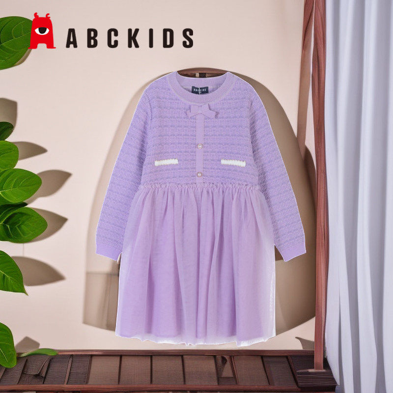 abckids童装2024春秋新品女中童洋气公主毛织连衣裙潮F331316220