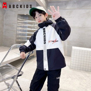 abckids童装 2024春秋男中童撞色拼接印花字母梭织外套F332303159