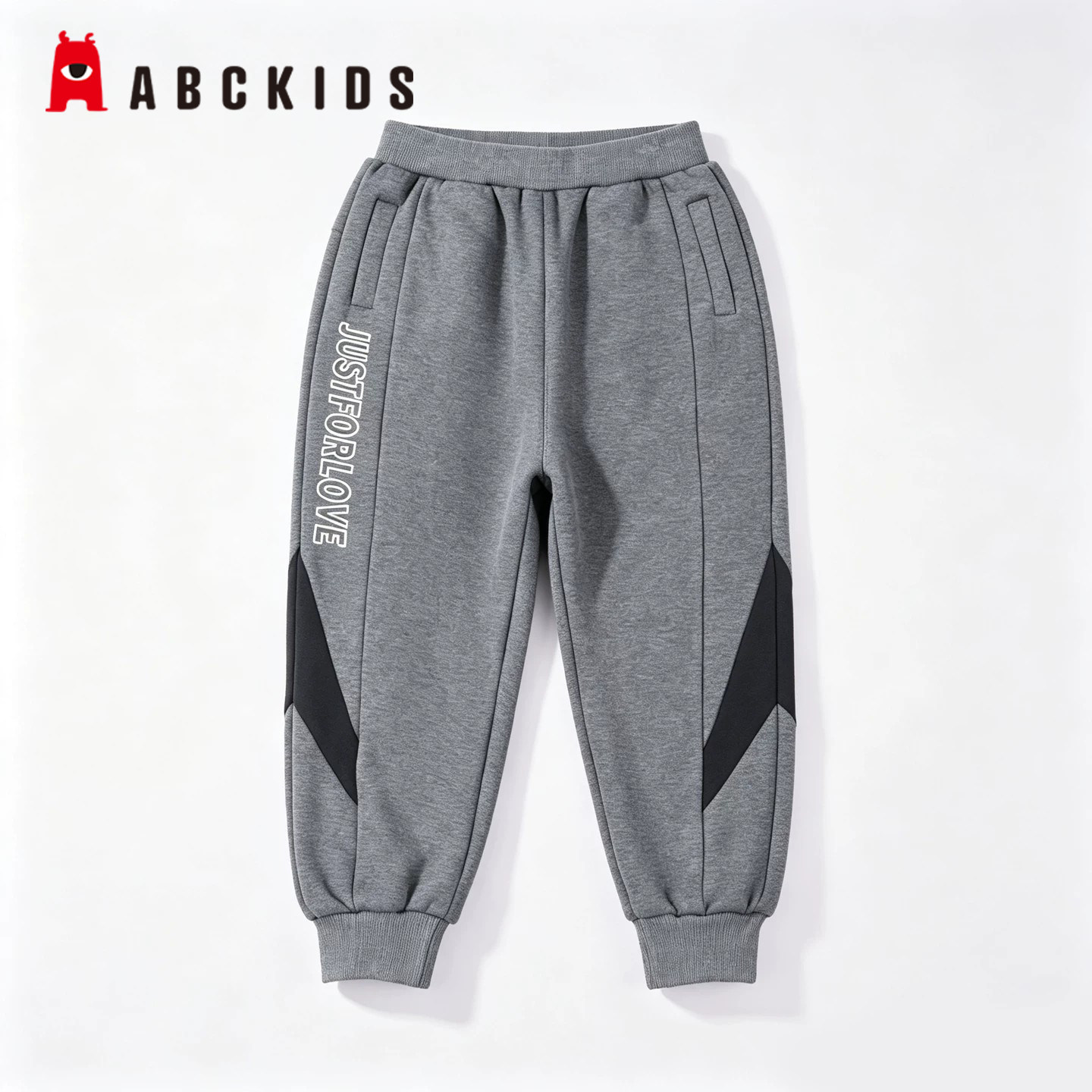 Abckids童装冬款加绒拼接运动裤男松紧腰束脚休闲裤潮F252313089图片