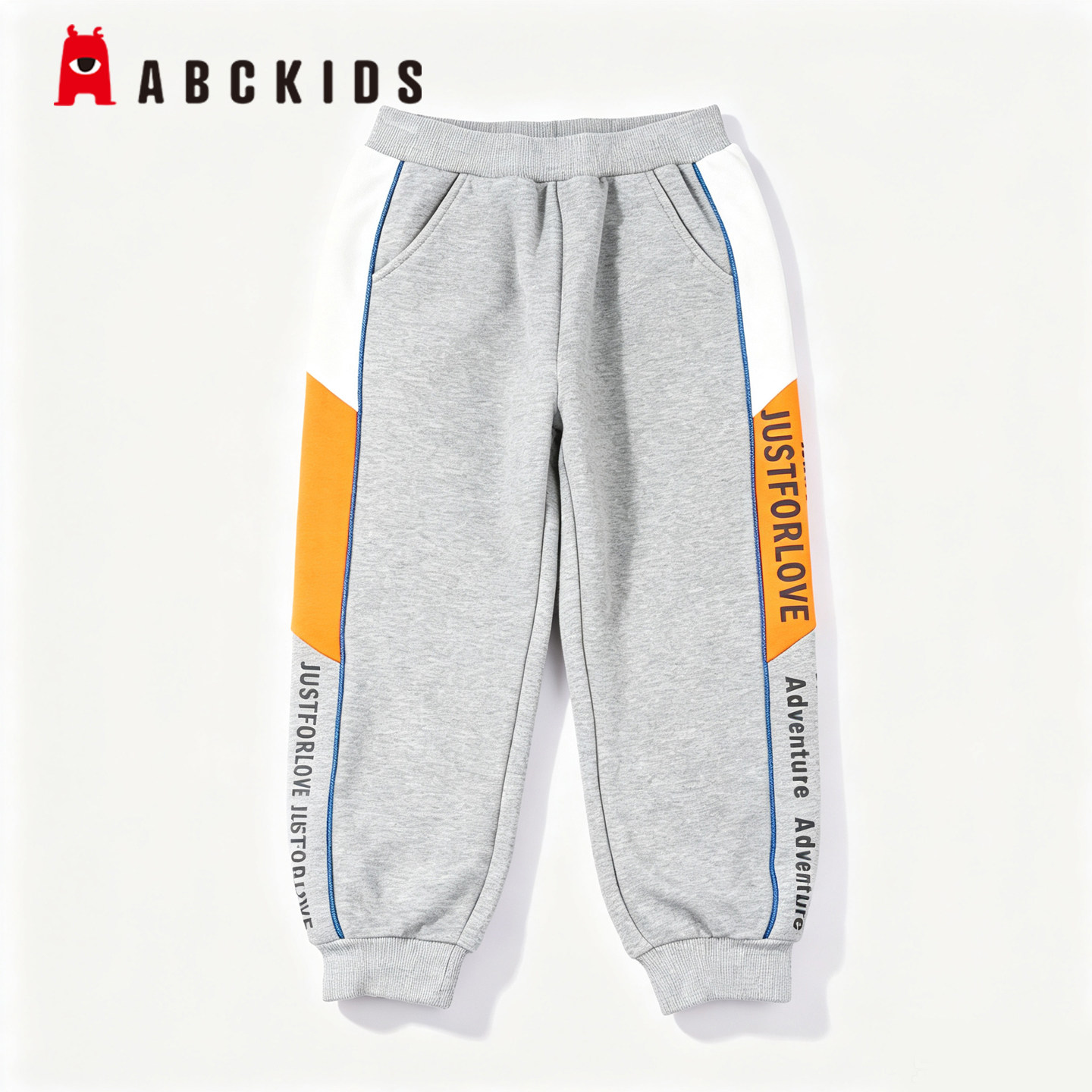 Abckids男童加绒字母束脚长裤图片
