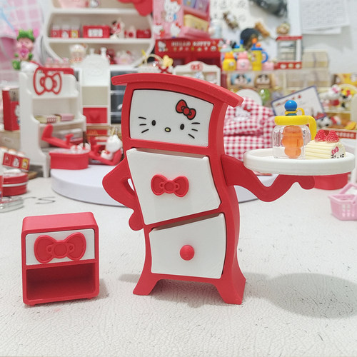3D打印KT猫仿真玩具娃屋扭曲柜床头柜卧室场景布置微缩收纳柜