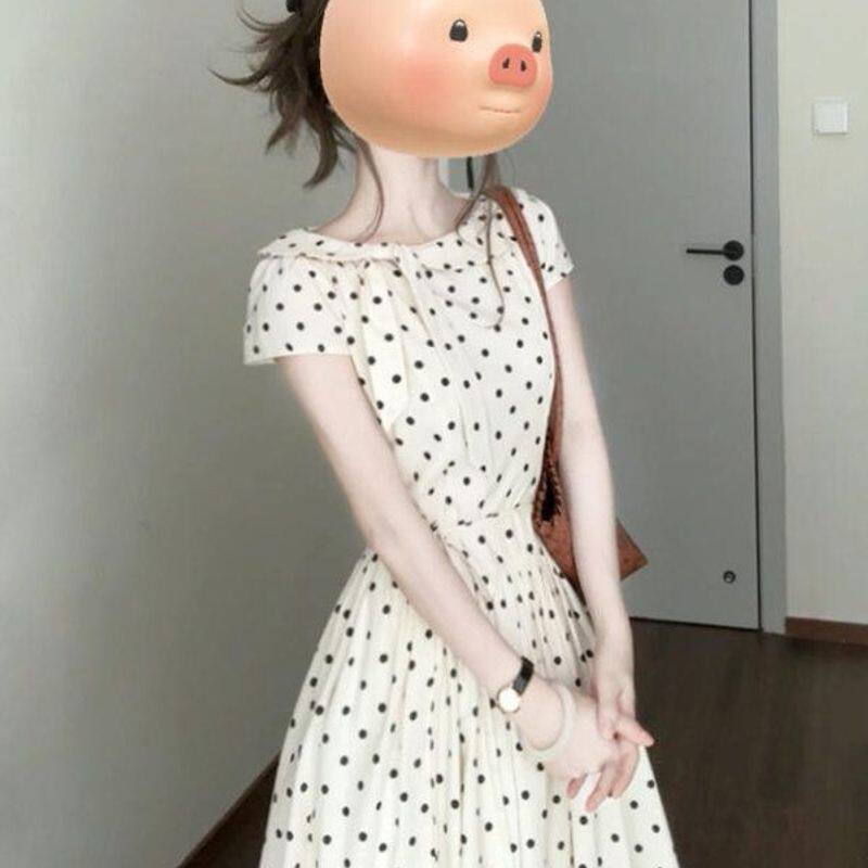 法式气质白色波点连衣裙子女夏季新款爆款绝美巨好看收腰长裙