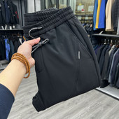 加绒加厚微弹秋冬季 保暖长裤 子纯色通勤基础款 系带抽绳休闲裤 男裤