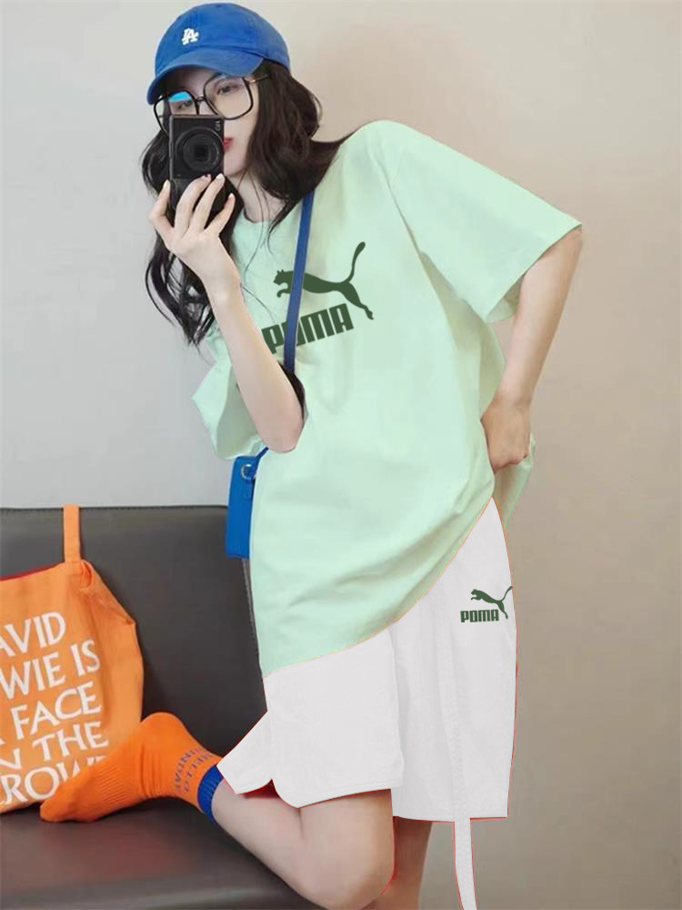 여성을위한 브랜드  운동복 여름 2024 새로운 순수 코튼 느슨한 커플 반팔 반바지 투피스 세트