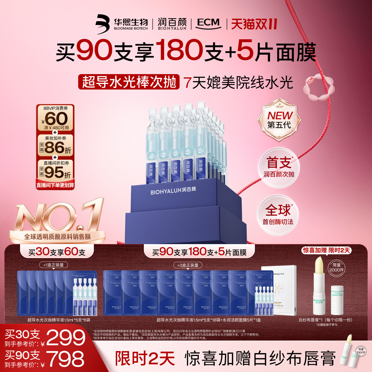 润百颜第5代超导水光棒次抛精华液玻色因烟酰胺补水保湿华熙生物