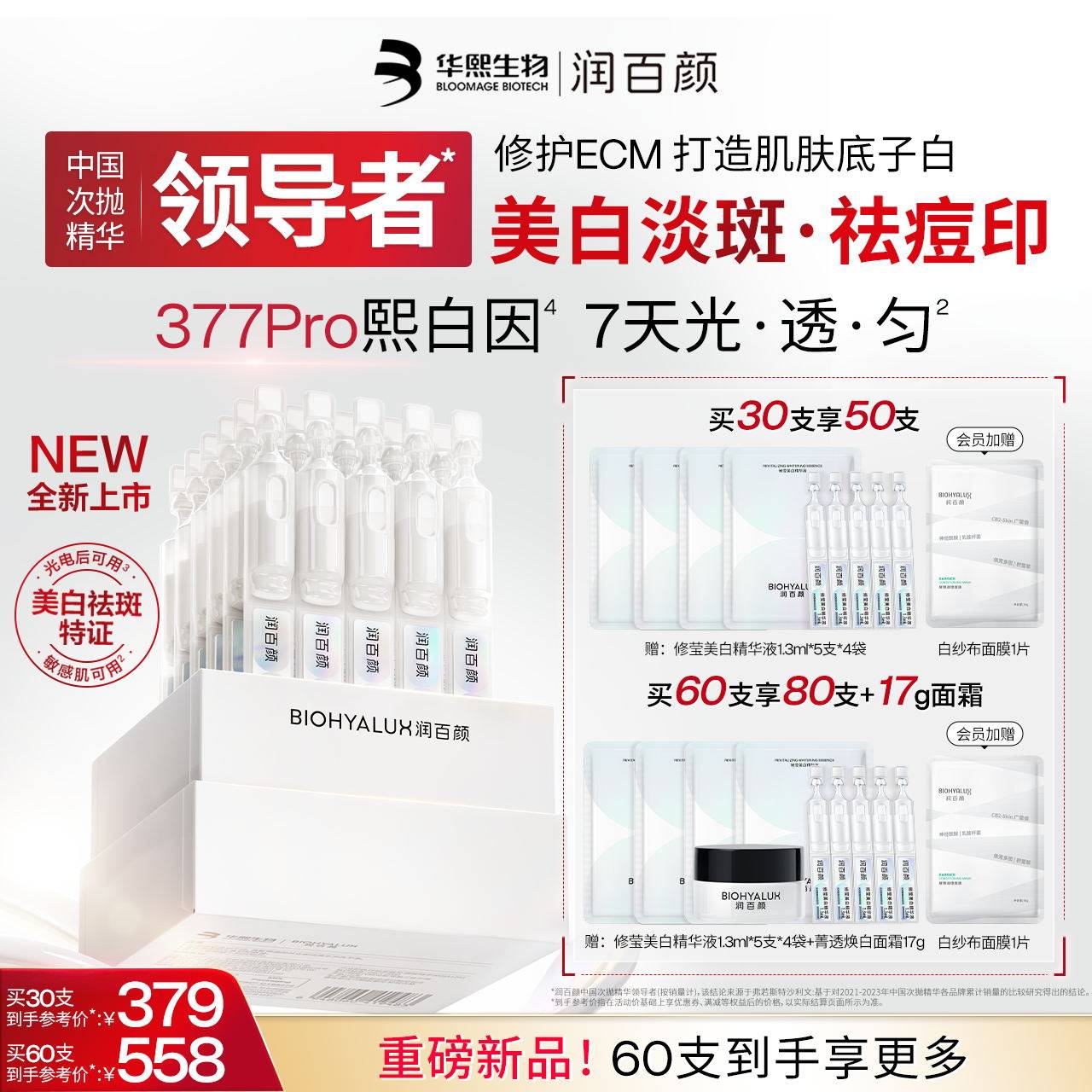 【重磅新品】润百颜377PRO美白淡斑次抛精华液祛痘印VC烟酰胺ECM