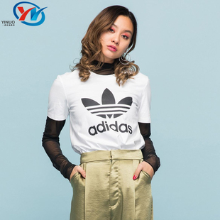LOGO运动短袖 Adidas阿迪达斯三叶草女装 经典 T恤DX2323 夏季 DX2322