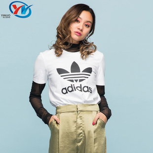 LOGO运动短袖 Adidas阿迪达斯三叶草女装 夏季 经典 DX2322 T恤DX2323