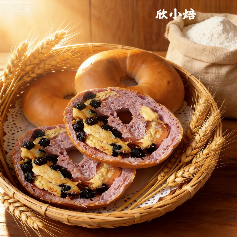 欣小焙蓝莓乳酪贝果面包营养早餐健身代餐轻食手作短保奶酪欧包
