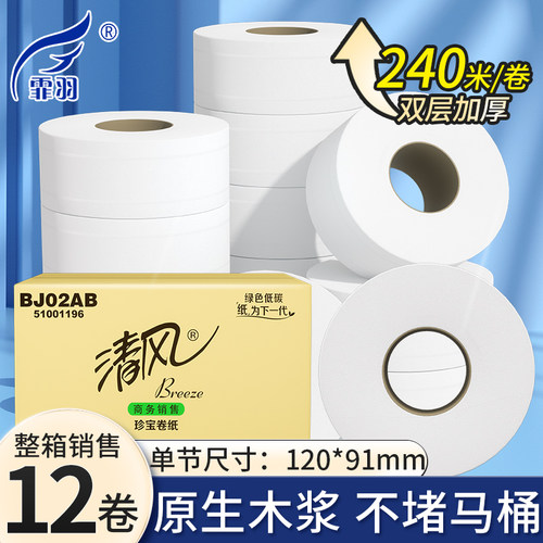 清风大卷纸卫生纸2层240米12卷酒店大盘纸卷筒家庭手厕纸巾BJ02AB