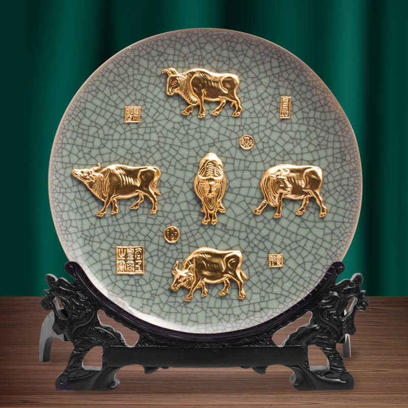金箔五牛图摆件客厅办公室装饰品寓意好的礼物高档开业乔迁送礼品