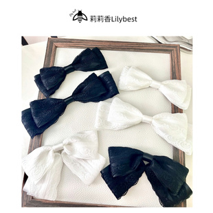 蕾丝蝴蝶结领结连衣裙领口配饰公主裙装饰胸针别针黑白色百搭气质