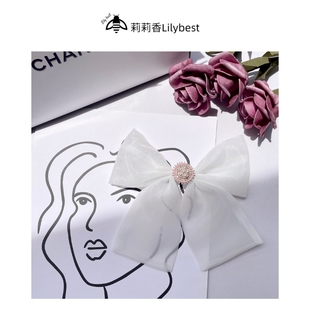 欧根纱小蝴蝶结白色领结珍珠气质配饰连衣裙别针酒红色婚礼韩版