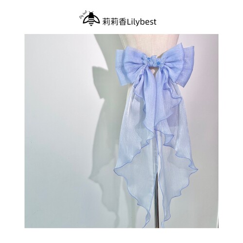 拖尾蝴蝶结亮丝双层装饰可拆卸