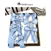 法国蓝蝴蝶结胸针日系配饰爱心珍珠领结lolita装 饰长款 可爱扣针新