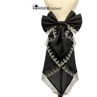 黑金色蕾丝花边拖尾蝴蝶结欧根纱手作lolita后背大号配饰百搭别针